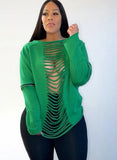 Casual Green O-Neck Long Sleeve Cut line