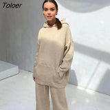 2023 Autumn Winter Women's tracksuit Solid Color Hooded Long Sleeve Sweater Elastic Trousers Suits Knitted Two Piece