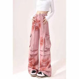Mm Plus Pink Dopamine Workwear Jeans Women 2025 Star Print Loose Broad Legs Long