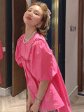 Loose Pullover Shirt For Women Round Neck Puff Sleeve Patchwork Pullover Blouses Female Summer Clothing Style