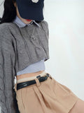 Cropped Sweater Women Vintage Preppy Style Slim Casual Long Sleeve Knit Sweater with Shirts Y2k Autumn Korean