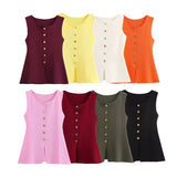Gold Knitted Vest Shirt 10 Women's 041 Simple Single Buckle