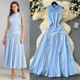 High-End Squeal Lace Splicing Sleeveless Waist Dress Women's Summer Thin Temperament Elegant Long