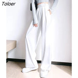Brown Wide Leg Women Classic Suit Pants Vintage Palazzo Office Elegant Casual Black Trousers Female High Wasit