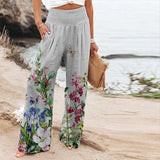 Women's Four-Sided Bullet-Print Trousers High-Waisted Straight-In-Bag Casual Broad-Legged