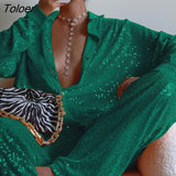 Streetwear Women Outfits 3 Piece Sets Sequined Long Sleeve Tops And Wide Legs Pants 2022 Autumn Femme Y2K Matching