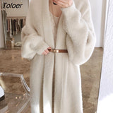 Women Long Cardigan Fall Mink Cashmere Full-sleeve Oversized Cardigan Dress Woman Keep Warm Winter Woman's