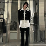Temperament Jacket Metal Button Tunic Korean Short Suit Coat Y2k Clothes Fashion Turndown Collar Long Sleeve Jackets for
