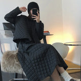 Women Winter New Niche Design Rhombic Oblique Short Cotton Jacket High Waist Skirt Oversize A-line skirt For Two Piece