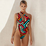 One Piece Swimsuit 2021 Swimwear Women Print One Shoulder Bodysuit Push Up Monokini Brazilian Bathing Suit Summer