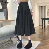 Korean Style High Waist Long Skirts for Women Zipper Pleated Women's Midi Skirt Autumn 2023 Solid Color A Line