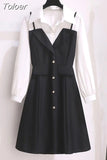 Summer New Polo Long Sleeve Asymmetric Spliced Chiffon Shirt Office Temperament Mini Party Dress Elegant Women's