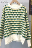 Women Sweater O Neck Pullover Chic Thicken Striped Sweaters Winter Clothes Sweet Jumper Leisure Loose