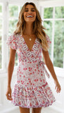 New Summer V-Neck Sexy Bohemian Print Dress Skirt Women's