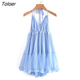 V Neck Bandage Tie Backless Sexy Mini Dress 2023 Summer Women Strap Dresses Boho Casual Beach Dress Female