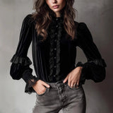 Women's Fashion Collar Plush Coat Women's Single Row Buckle Long-Sleeved Elegant Wind Coat Suit