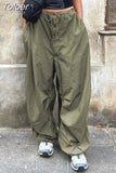 Wide Leg Sweatpants Women Vintage Y2K Punk Streetwear Joggers Solid Low Waist Drawstring Trousers Casual Cargo Pants