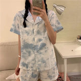 Sets Women Plaid Classic Retro Turn Down Collar Short Sleeve Loose Preppy Style Cozy Students Sleepwear Home Female