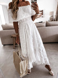 Dress Women White Dress Party Dresses Lace Beach Vacation Summer Casual Sexy Off Shoulder High Waist Hollow Out