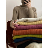 Women's Turtleneck Striped Ribbed Sweater High Neck 2022 Winter New Loose