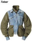 2023 Autumn And Winter New Fashion Turn-down Collar European Style Loose Patchwork Denim Cotton Woman jackets