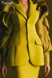 Fashion Women's Blazezr New Notched Single Breasted Mesh Reffles Long Sleeve Suit Jackets Temperament Autumn 2023
