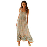Summer New Large Swing Skirt Women's Bohemian V Tie Sling Broken Floral