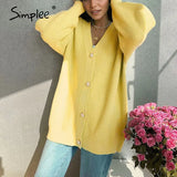 Casual v-neck short knitted sweaters women Autumn winter lantern sleeve button female cardigan Streetwear ladies