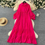 Retro Casual Dress Women's 2025 Spring Folding Lantern Sleeve Casual Loose Single-Dripple Shirt Long