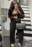 Fashion Rib Button Up Loose Blouse and PantS
