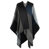 New Women's Winter Thicken Ponchos and Capes Plaid Color Block Blanket Wrap Cape Women Open Front Shawl Knitted