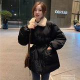 2022 New Korean Winter Coat High Waist Short Women Kawaii Loose Ins Lolita Cropped Parkas Bomber Basic Jacket
