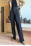 Transparent White Pants For Women High Waist Zipper Pocket Big Large Size Long Wide Leg Navy Blue