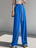 Quality 2022 Ice Silk Women's Pants High Waist Full-lenth Loose White Black Pants Casual Long Wide-leg Pants Women