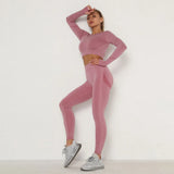 Seamless Gym set Fitness Sports Suits GYM Cloth Long Sleeve Shirts High Waist Running Sexy Booty Leggings Workout