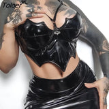 Y2K Mall Goth Crop Tops Black Lace Trim Emo Alternative Aesthetic Crop Tops Women Backless Sexy Stripe Tanks Gothic