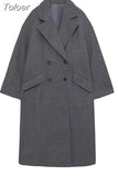 MODA 2023 Winter Women Fashion Double Breasted Coat Ladies Vintage Long Sleeve Flap Pockets Female Outerwear Chic