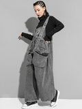 High Waist Black Pocket c Denim Overalls Trousers New Loose Fit Pants Women Fashion Tide Spring Autumn 2023