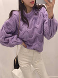 Fashion Fall Sweater Woman Winter 2022 Solid Color Lantern Sleeve Round Neck Thick Sweaters Pullover Women Clothing