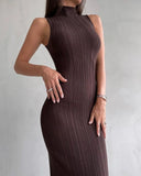 New Women's High-Collar Knit Dress Sexy Medium-Long French Lint Fashion