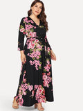 Autumn And Winter Explosion Of Women's Sleeves Fat Mmv Tie Print With Waist