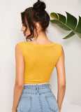 V-neck Solid Lace Up Short Tank