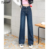 High Waist Loose Wide Leg Jeans for Women Korean New High Street Slim Straight Trousers for Women Blue Denim Pants