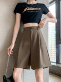 Summer White Black Suit Shorts Woman High Waist Wide Leg Shorts Women Casual Half Trousers Loose Knee Length Pants