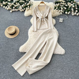 Goods Fashionable Wearing A Famous Man's High-Level Feeling Strapped With A Waist Suit Collar Long-Sleeved Knitted Top High Waist Broad Leg