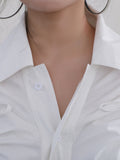 Fashion Women's Shirt New Solid Color Loose Single Breasted Puff Sleeve Drawstring Blouse Female Tide Summer 2023