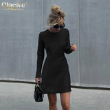 Autumn Blue Satin Mini Dress Ladies Fashion O-Neck Long Sleeve Bodycon Dress Elegant Slim Classic Dresses For Women