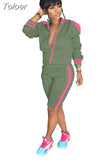 Winter Two Piece Set Tracksuit For Women Long Sleeve Striped Coat And Skinny Pants Sweat Suits Casual Sportswear
