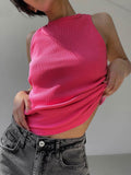 Summer Round Neck Sleeveless Cut Out Sexy Crop Off Shoulder Solid 2023 Skinny Sport Short Tops Female Fashion