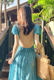 Philosophy Bohemian Printed Blue Backless Sexy Summer Floral Beach Vacation Dress Female V-neck Irregular